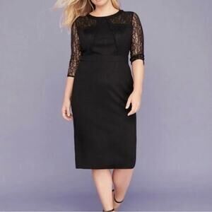 Lane Bryant Lace Sheer 3/4 Sleeve Sheath Dress Plus Size 26 Black LBD Wedding